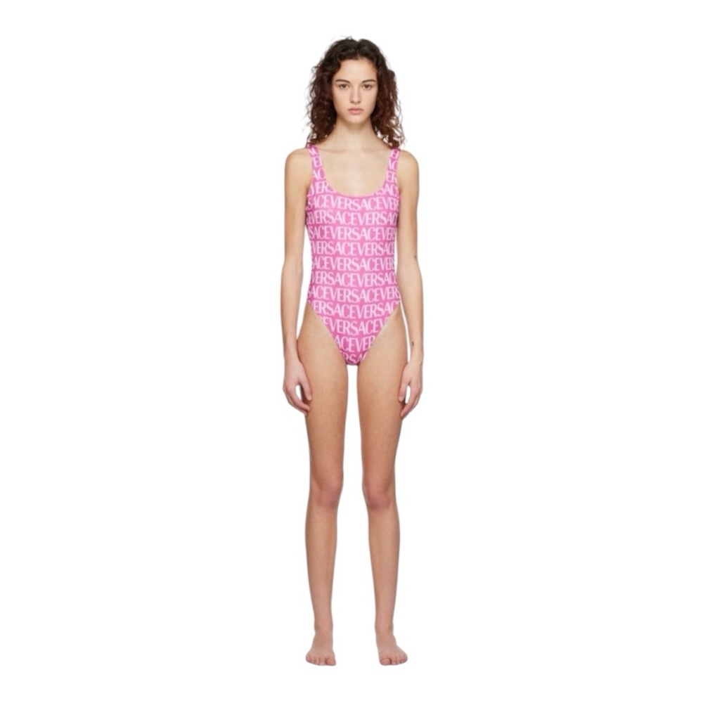 Versace Lycra Vita Pink & White One Piece Swimsuit Size 5/X Large - Picture 2 of 12